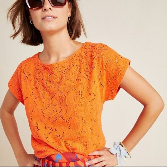 Maeve Tops - Maeve x Anthropologie Beaded Lace Short Sleeve Top Size 2